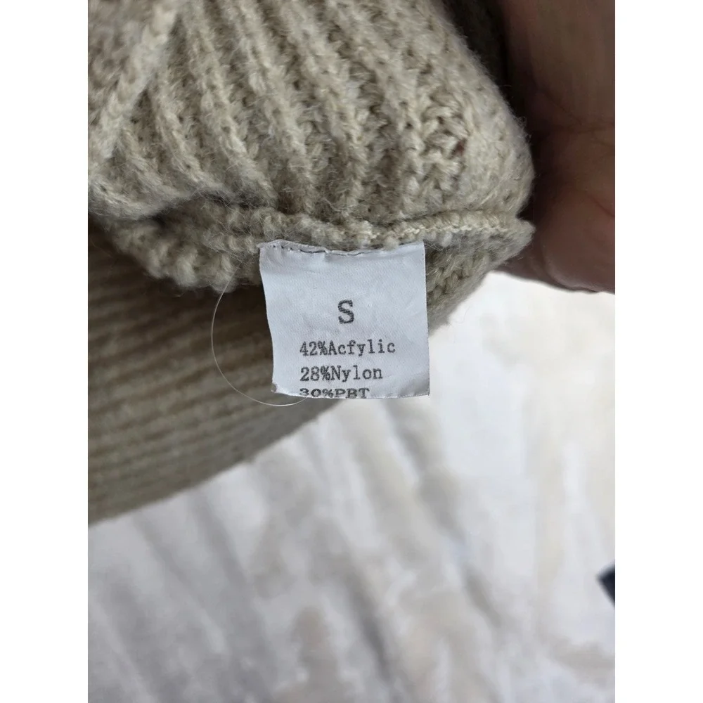 Collared Knit Sweater Pullover Long Sleeve Casual Top Khaki‎ Size S